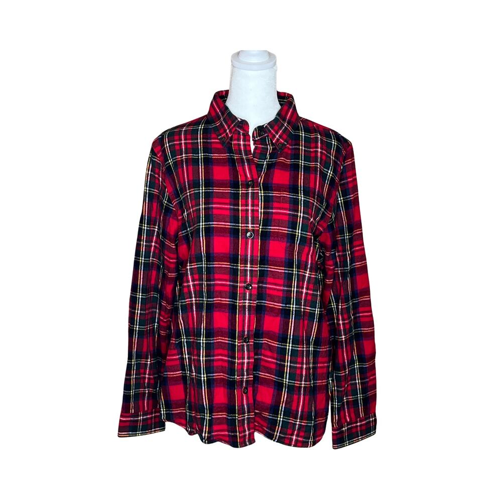 L.L. Bean Womens Scotch Plaid Flannel Shirt M Red Classic Cabincore Outdoor Cozy